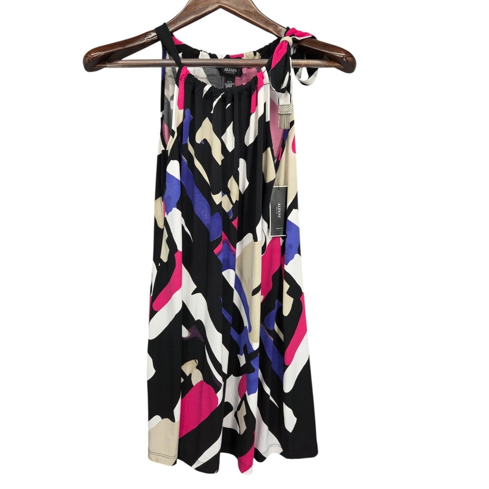 NWT Alfani Petite P/S Abstract Print Sleeveless Halter Shift Dress Tassel
